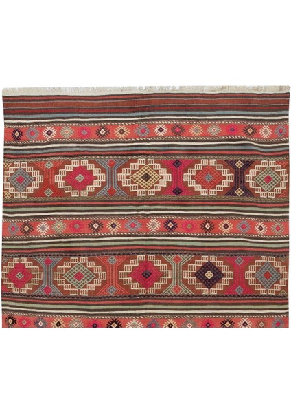 150 x 238 cm Çok Renkli El Dokuması Yün Kilim. 1970'LERDEN Düz Dokuma Kilim fırsatları