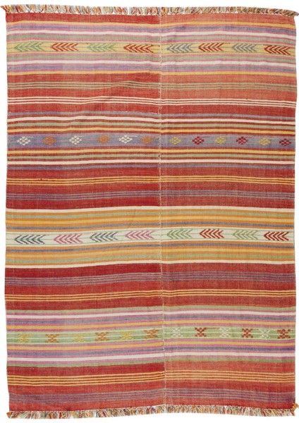 174 x 235 cm El Yapımı Çizgi Desenli Eski Kilim, Çift Yönlü. Yün