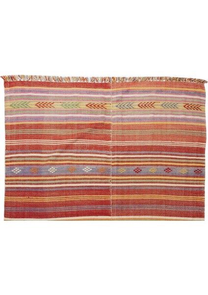 174 x 235 cm El Yapımı Çizgi Desenli Eski Kilim, Çift Yönlü. Yün