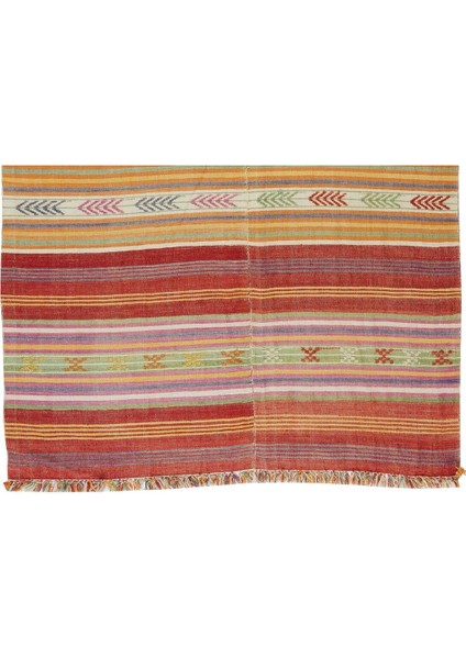 174 x 235 cm El Yapımı Çizgi Desenli Eski Kilim, Çift Yönlü. Yün