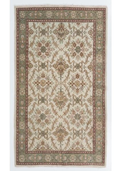 120 x 205 cm Çiçek Desenli Eski El Yapımı Halı, Bej Dekoratif Halı