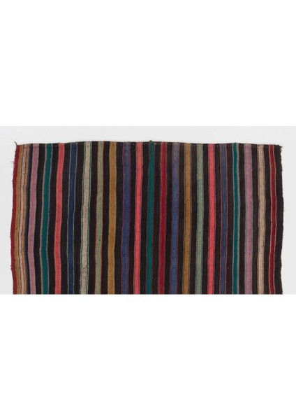 156 x 198 cm Siyah, Turuncu, Leylak, Yeşil Çizgili Eski Düz Dokuma Kilim Halı, Dekoratif Kilim fiyatları