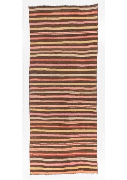 145 x 353 cm Çizgili Eski Yolluk Kilim, Koridor Dekoru Için Halı, Mutfak Kilimi