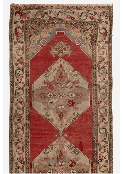 100 x 310 cm Antika El Yapımı Türk Oushak Runner. Türünün Tek Örneği Yün Halı.