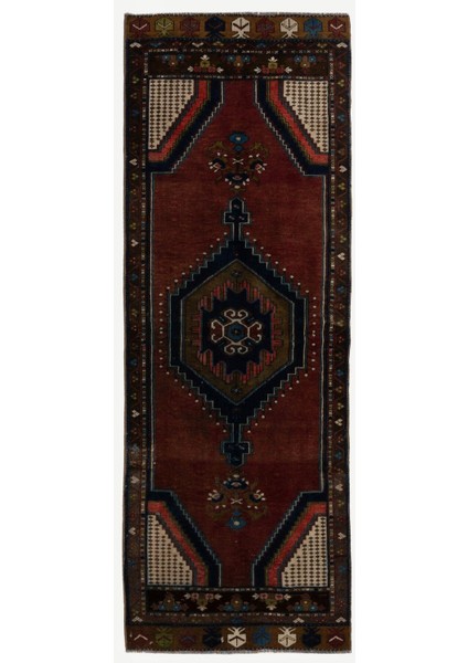 85 x 237 cm Benzersiz El Yapımı Eski Anadolu Kabile Yolluk Halısı, Yün