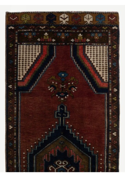 85 x 237 cm Benzersiz El Yapımı Eski Anadolu Kabile Yolluk Halısı, Yün