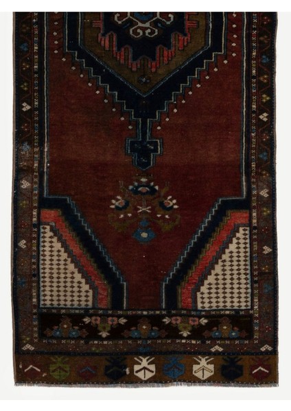 85 x 237 cm Benzersiz El Yapımı Eski Anadolu Kabile Yolluk Halısı, Yün