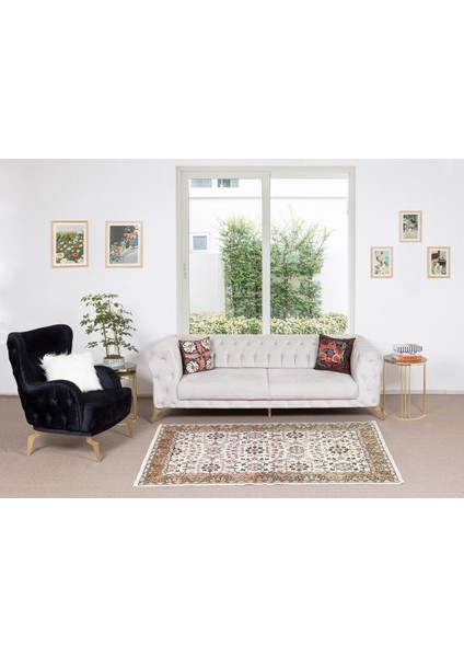 120 x 214 cm Çiçekli Otantik El Yapımı Eski Yünlü Halı, Eşsiz Türk Halısı