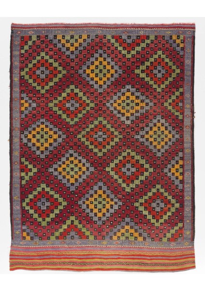 176 x 335 cm Eski Dekoratif El Dokuması Cicim Kilim, Yün