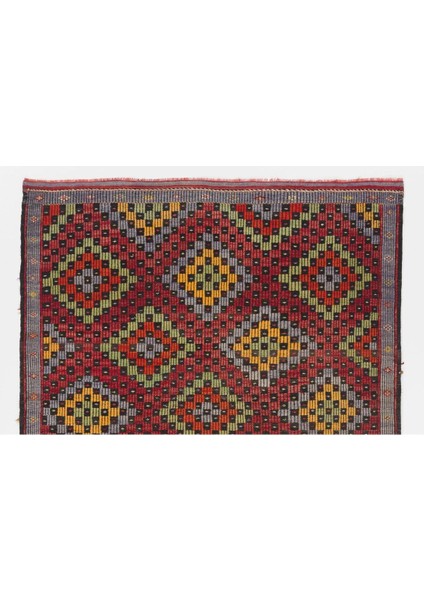 176 x 335 cm Eski Dekoratif El Dokuması Cicim Kilim, Yün