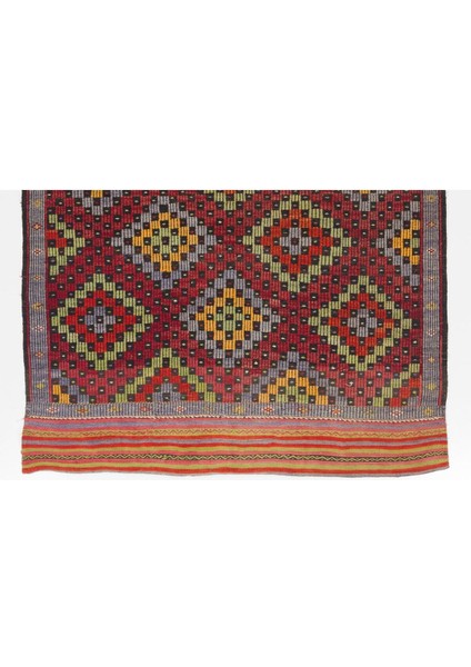 176 x 335 cm Eski Dekoratif El Dokuması Cicim Kilim, Yün