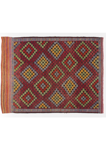 176 x 335 cm Eski Dekoratif El Dokuması Cicim Kilim, Yün