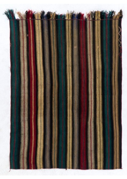 162 x 215 cm Dikey Çizgili El Dokuma Eski Anadolu Kilimi. Yün, Düz Dokuma Kilim