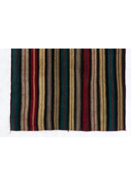 162 x 215 cm Dikey Çizgili El Dokuma Eski Anadolu Kilimi. Yün, Düz Dokuma Kilim