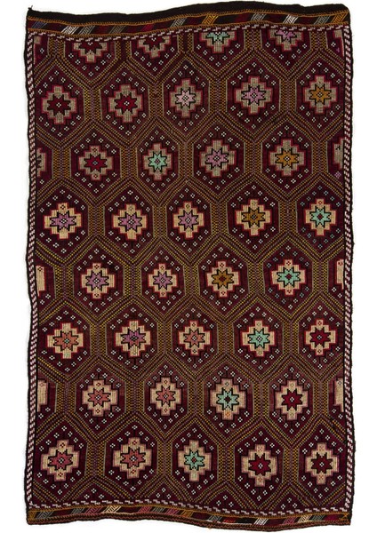 182 x 290 cm Çok Renkli Eski El Yapımı Cicim Kilim, Yün