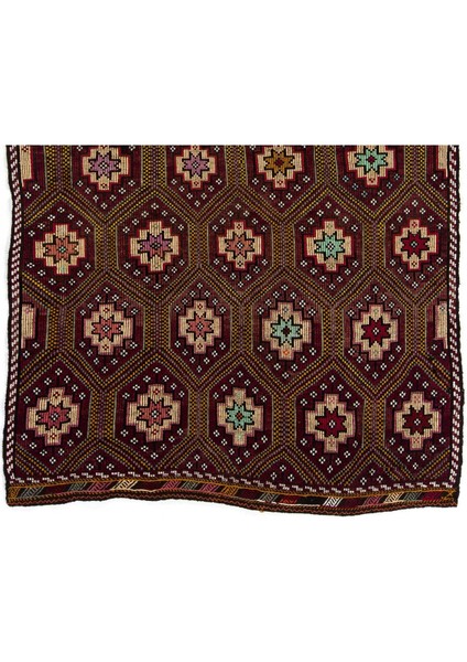182 x 290 cm Çok Renkli Eski El Yapımı Cicim Kilim, Yün