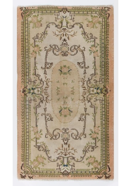 116 x 202 cm Eski Güneşte Soldurulmuş Halı, Ince El Dokuma Yün Halı, Bej Tonlarda Halı