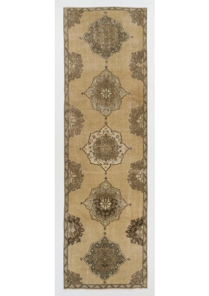 111 x 350 cm Eski Orta Anadolu Uşak Yolluk Halısı. 20.yüzyıl Ortası El Dokuma Yün Halı