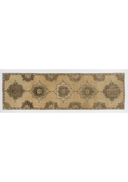 111 x 350 cm Eski Orta Anadolu Uşak Yolluk Halısı. 20.yüzyıl Ortası El Dokuma Yün Halı