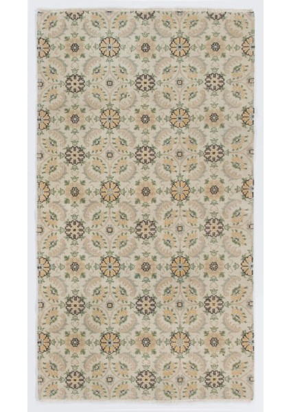 119 x 212 cm Soluk Tonlardaeski Çiçek Tasarımlı Orta Anadolu Halısı. Bej El Yapımı Halı