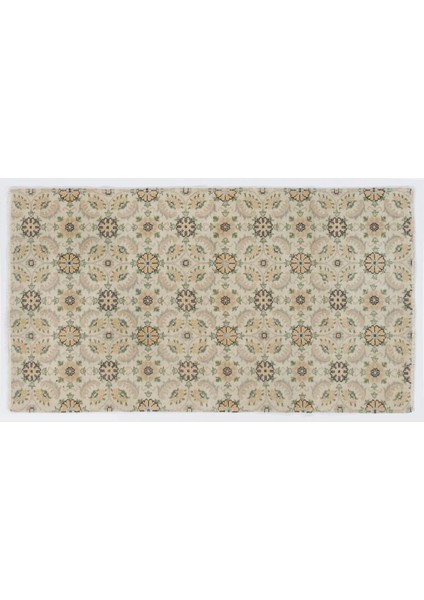 119 x 212 cm Soluk Tonlardaeski Çiçek Tasarımlı Orta Anadolu Halısı. Bej El Yapımı Halı