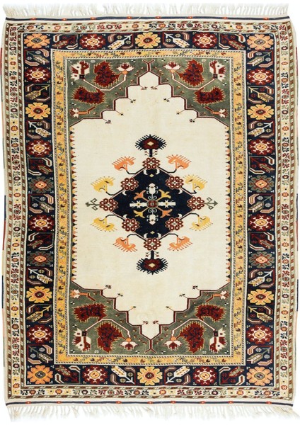 196 x 254 cm Geometrik Madalyon Desenli El Yapımı Anadolu Halısı, Yün, Modern Halı
