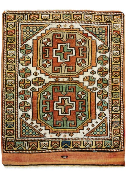 80 x 93 cm Eski El Düğümlü Halı, Otantik Geometrik Desenli Küçük Halı
