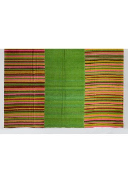 285 x 363 cm Modern Çift Taraflı Yün Kilim, Özel Seçenekler Mevcut, Çizgi Desenli Yeşil Kilim