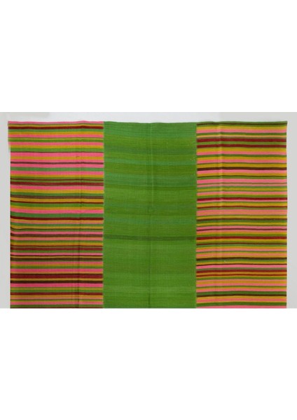 285 x 363 cm Modern Çift Taraflı Yün Kilim, Özel Seçenekler Mevcut, Çizgi Desenli Yeşil Kilim