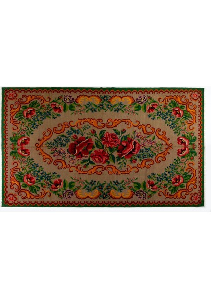 191 x 316 cm Türünün Tek Örneği Eski Duvar Askısı, Çiçekli Kilim, El Dokuma Moldova Kilimi, Yün
