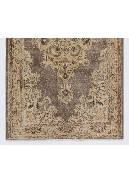 120 x 205 cm Eski Türk Halısı. El Yapımı Yün Halı. Bej, Kahverengi, Yumuşak Kum Sarısı Renkler