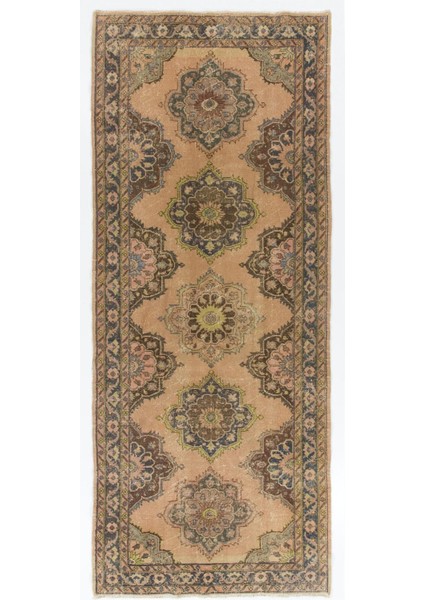 150 x 370 cm Bej Eski Uşak Yolluk Halısı, El Yapımı Türk Koridor Halısı