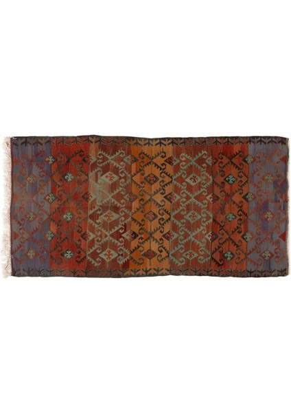 108 x 220 cm Geometrik Tasarımlı Eski Yolluk Kilim. Düz Dokuma Mutfak Kilimi. Koridor Kilimi Yün modelleri
