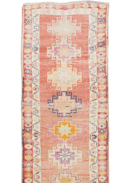 86 x 374 cm Geleneksel El Düğümlü Koridor Halısı, Yüzyıl Ortasından Geometrik Desenli Koridor Halısı fırsatları