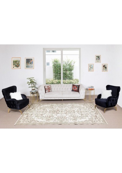 192 x 313 cm Çiçekli Bahçe Tasarımlı Eski El Yapımı Uşak Halısı, Yünlü Ofis Halısı
