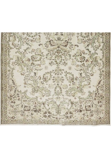 192 x 313 cm Çiçekli Bahçe Tasarımlı Eski El Yapımı Uşak Halısı, Yünlü Ofis Halısı