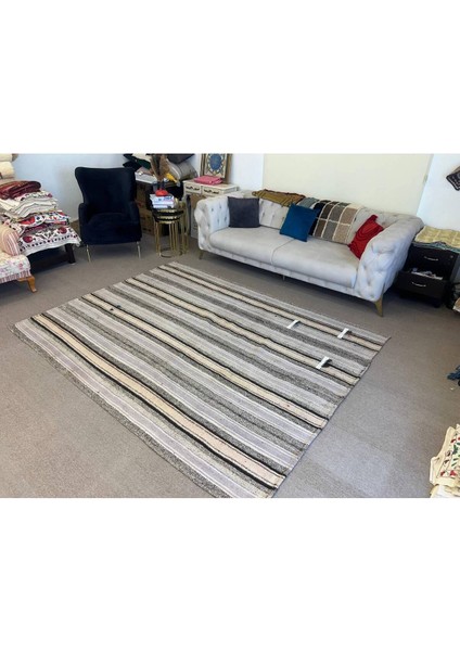 210 x 275 cm Çizgili Desenli El Dokuması Eski Kilim fırsatları