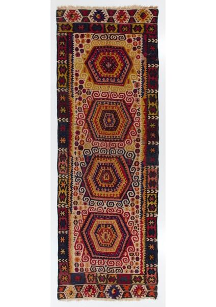 152 x 430 cm El Dokuması Yolluk Kilim. Eski Dekoratif Halı. Hol Halısı. Koridor Kilimi. Mutfak Kilimi