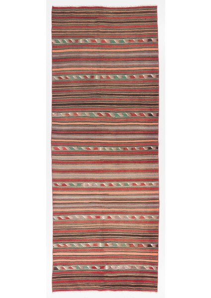 130 x 345 cm Çizgili Eski Düz Dokuma Kilim Halı