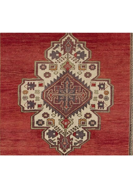 174 x 359 cm Geleneksel Kırmızı ve Mavi Renklerinde Eşsiz Eski El Yapımı Türk Halısı