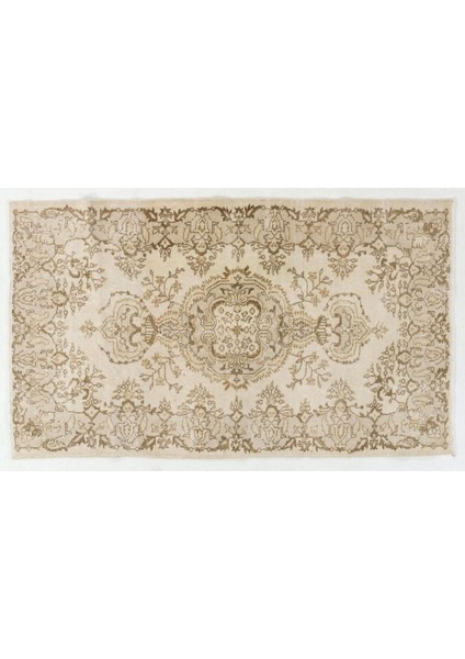 120 x 210 cm Bej ve Kahverengi Renklerde Eski Anadolu Uşak Halısı. El Dokuma Yünlü Halı