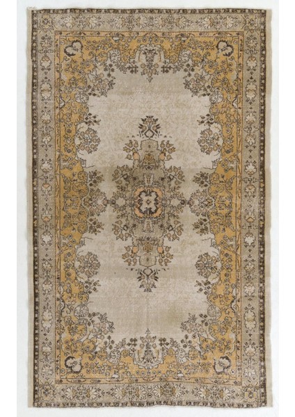 203 x 322 cm Açık Gri, Kahverengi, Pas ve Bej Renklerinde Ince Eski El Yapımı Türk Halısı.