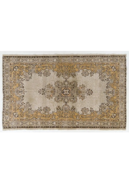 203 x 322 cm Açık Gri, Kahverengi, Pas ve Bej Renklerinde Ince Eski El Yapımı Türk Halısı.
