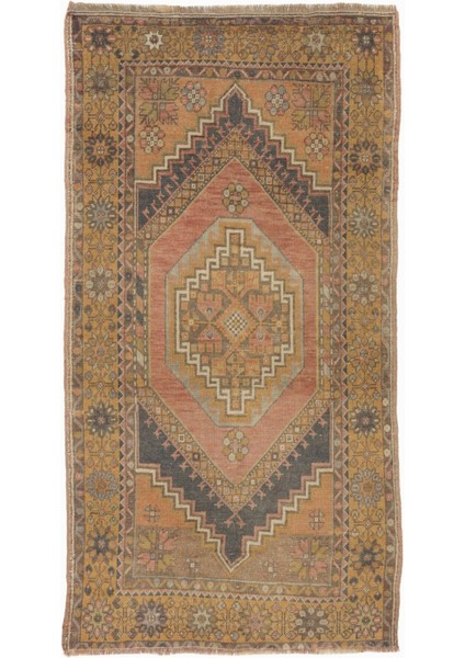 100 x 180 cm Zarif Renkler, Yumuşak Yün Tüylü Eski El Yapımı Türk Köy Halısı