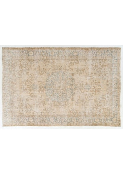 219 x 329 cm Nötr Renklerde El Düğümlü Eski Madalyon Desenli Anadolu Halısı