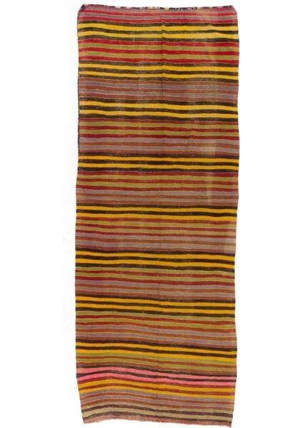 140 x 370 cm El Dokuma Eski Yolluk Kilim, Yün Halı, Düz Dokuma Halı, Mutfak Halısı