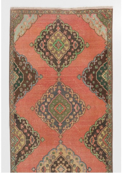 112 x 350 cm Eski El Yapımı Yolluk Halı. Benzersiz Yün Koridor Halısı