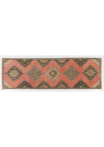112 x 350 cm Eski El Yapımı Yolluk Halı. Benzersiz Yün Koridor Halısı