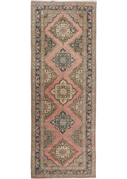 144 x 396 cm Geleneksel El Düğümlü Yünlü Yolluk Halı. Koridor Için Eski Geometrik Desenli Halı