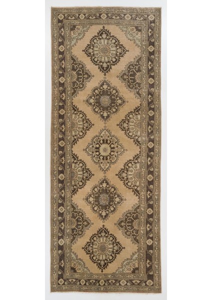 152 x 390 cm 20.yüzyıl Ortasında Yapılmış El Dokuması Eski Türk Uşak Yolluk Halısı